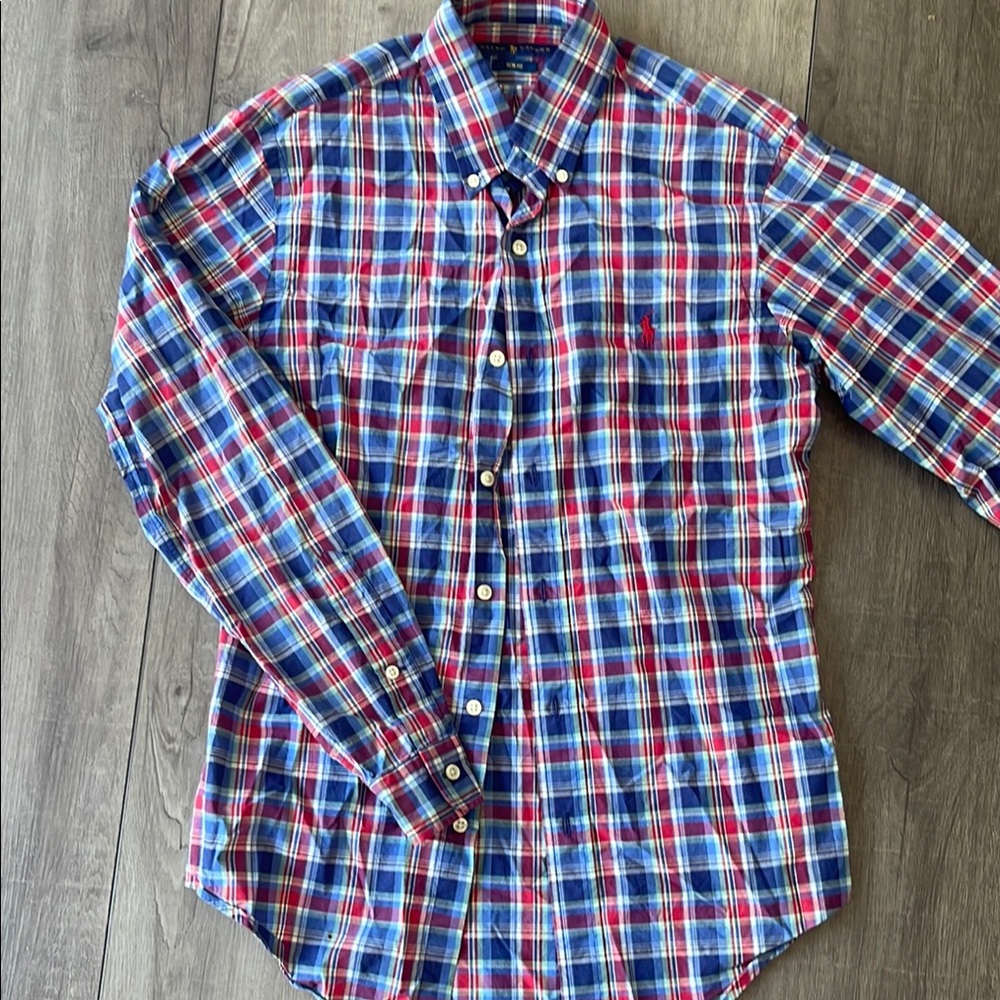 NWOT Ralph Lauren Men's Blue and Red Plaid Shirt SIZE small